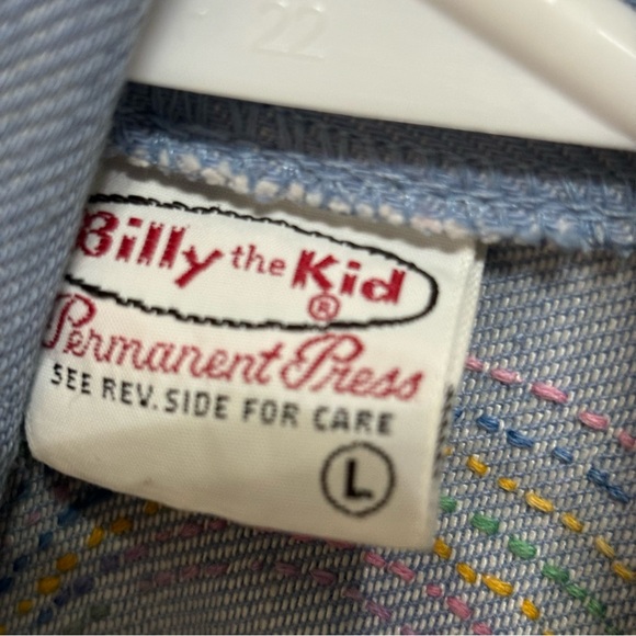 Billy The Kid Embroidered Jean Jacket Youth Size L Snap Closure Western Studded - Picture 3 of 16